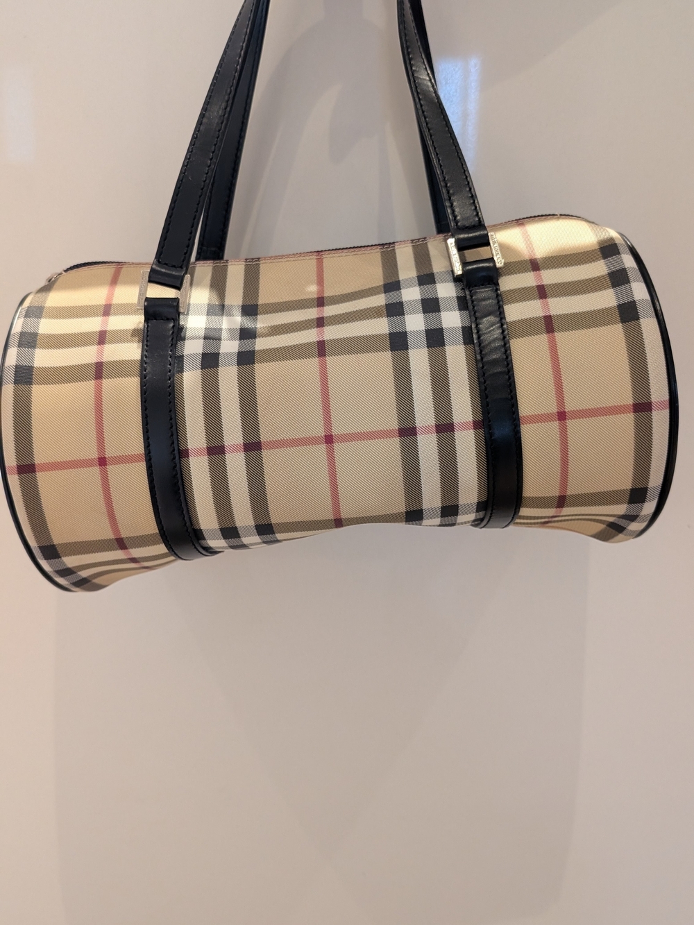 Vintage Burberry Check Coated Canvas Barrel Bag Medium